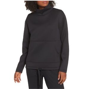 Zella Funnel Neck Scuba Fabric Kangaroo Pocket Pullover Layer Black Size Small